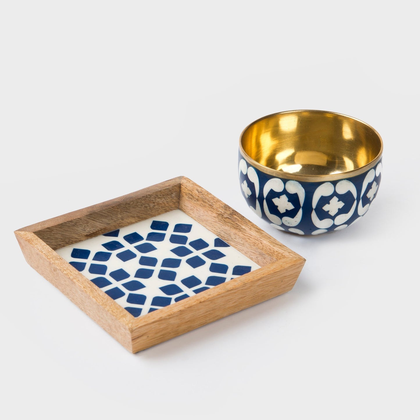 Lattice Blue Trinket Bowl & Tray Gift Box Set