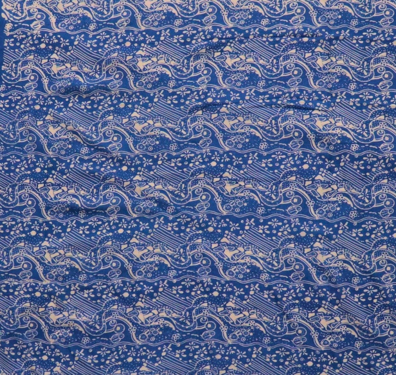 Handmade Batik Scarf, 100% Soft Cotton, Blue White, Tidal Flow
