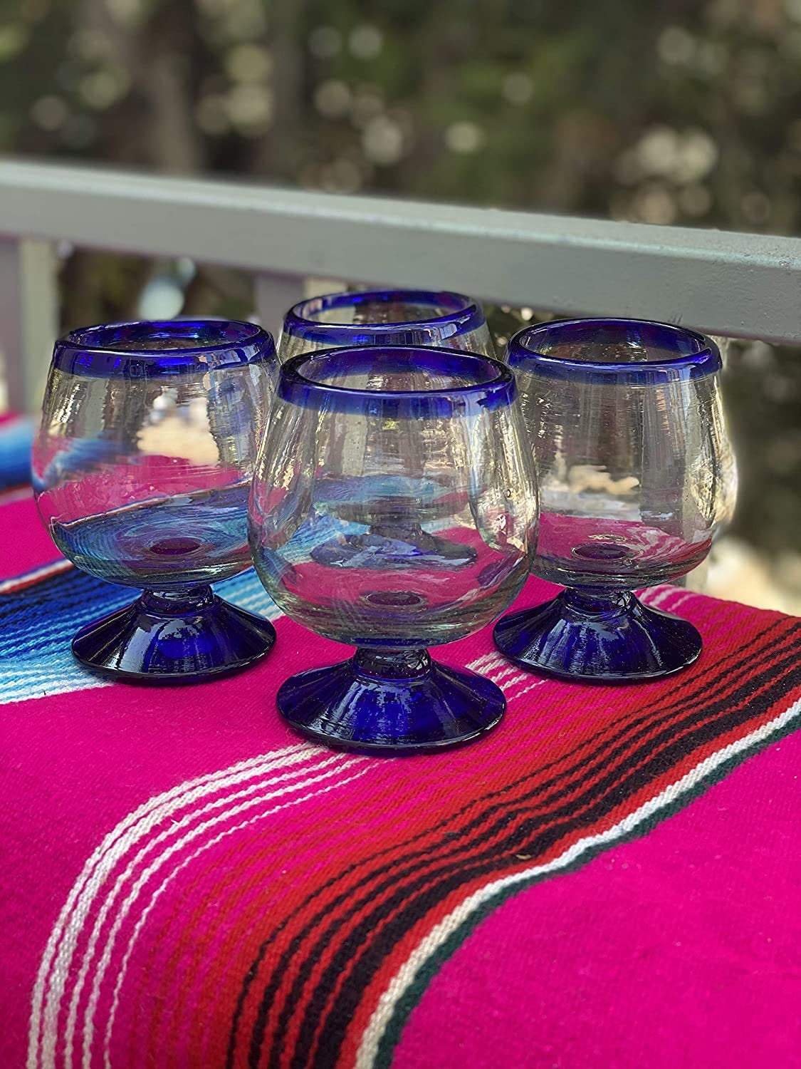 Cobalt Blue Rim Cognac Snifter Tequila Glasses - Set of 4