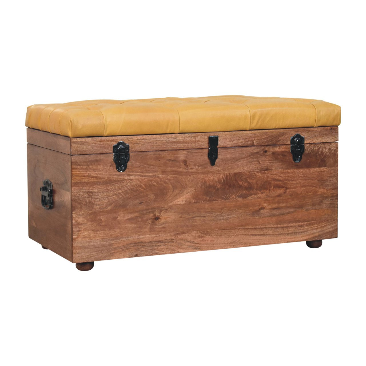 Solid Wood Buffalo Hide Honey Caramel Storage Trunk