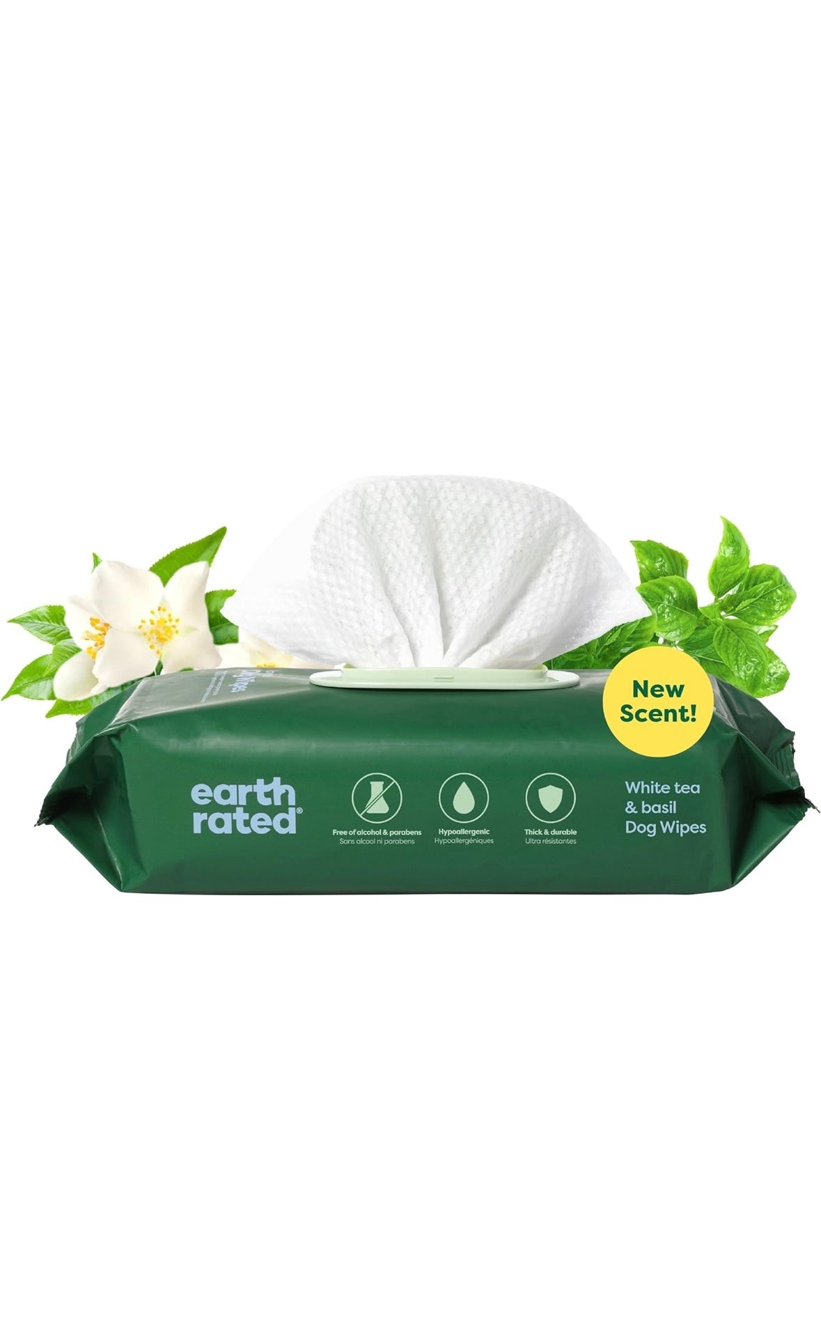 EARTH RATED WHITE TEA & BASIL GROOMING WIPES