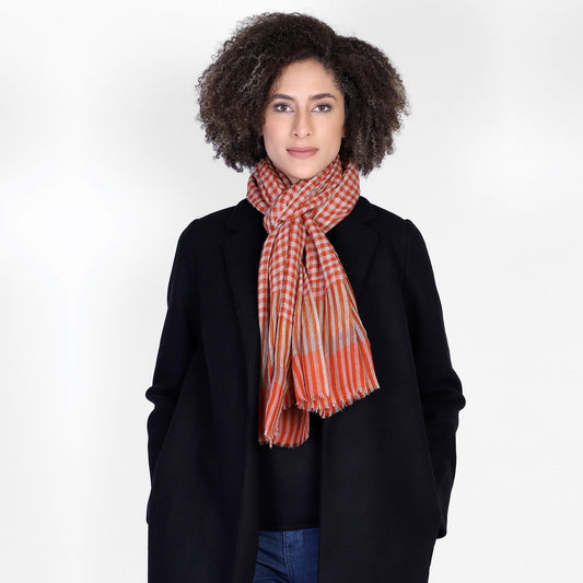 Classic Mini Plaid Scarf - Orange
