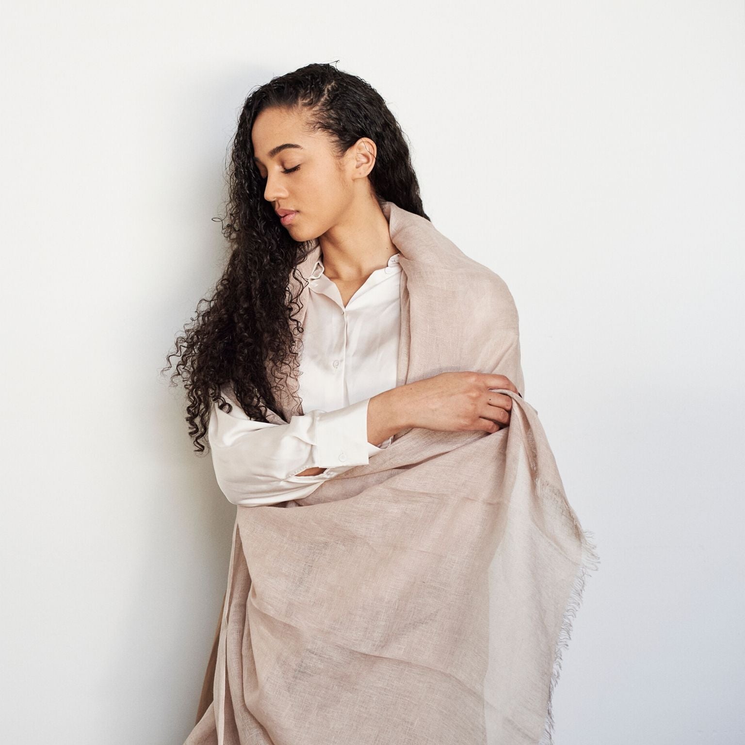 Oat Beige Hand Woven Linen Scarf