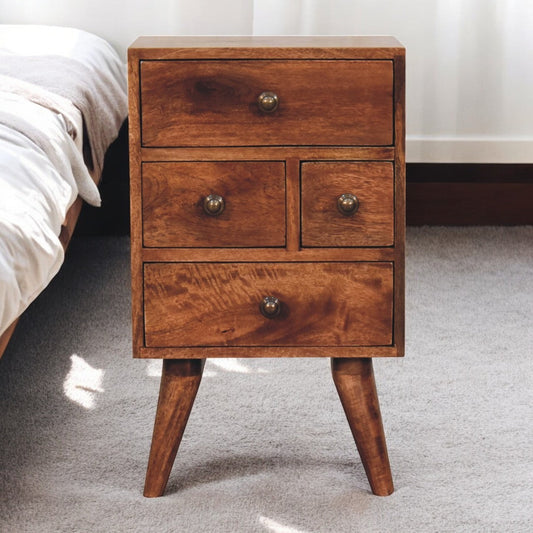 Solid Wood Honey Caramel Nordic Style 4-Drawer Multi Bedside Table