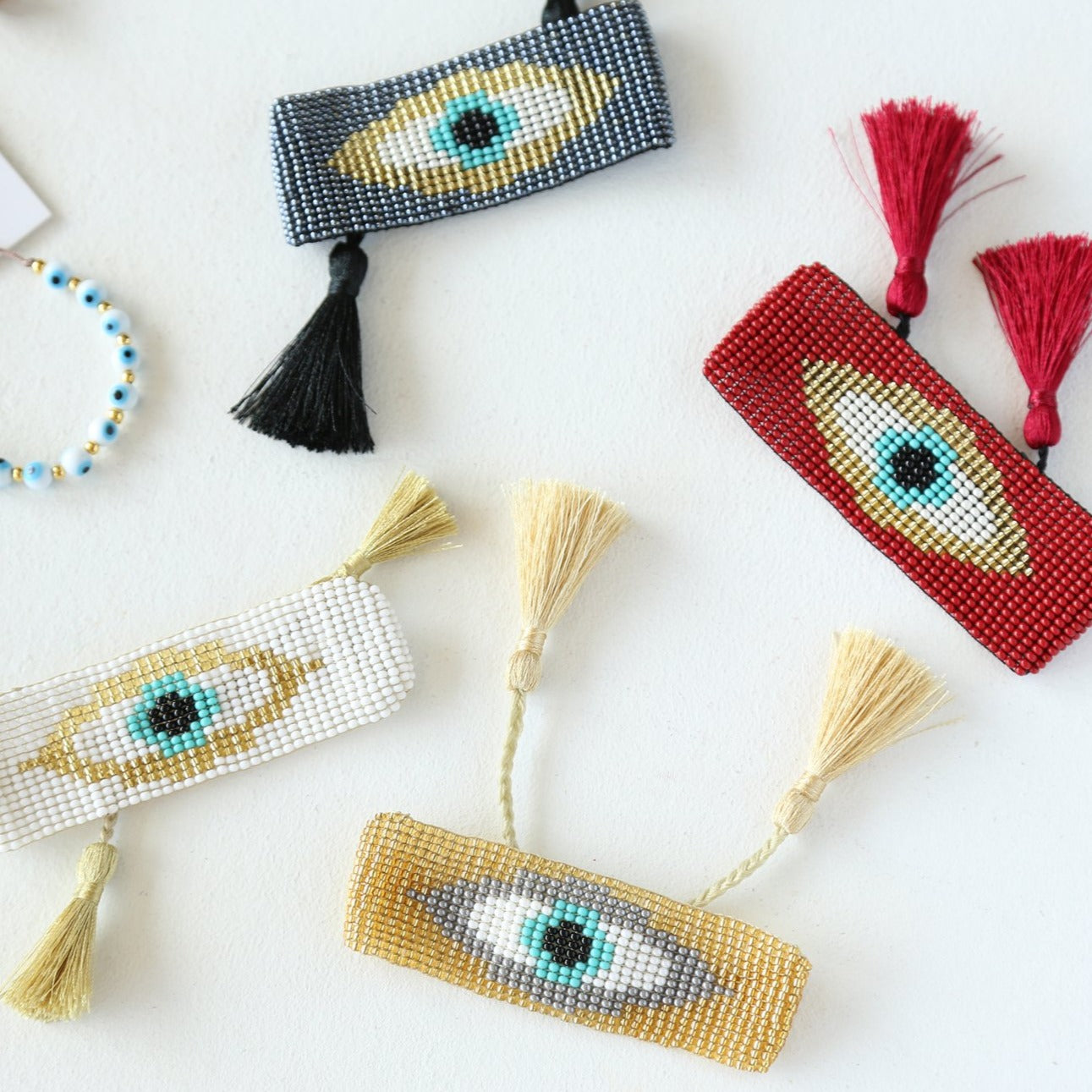 Evil Eye Tassel Bracelet Set Red