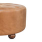 Brown Buffalo Hide Leather Upholstered Round Ottoman