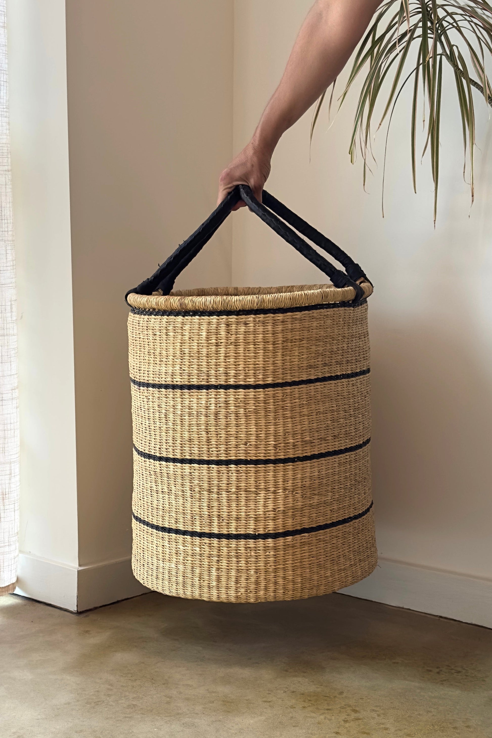 Natural w/ Black Horizontal Stripe Laundry Hamper