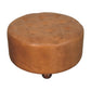 Brown Buffalo Hide Leather Upholstered Round Ottoman