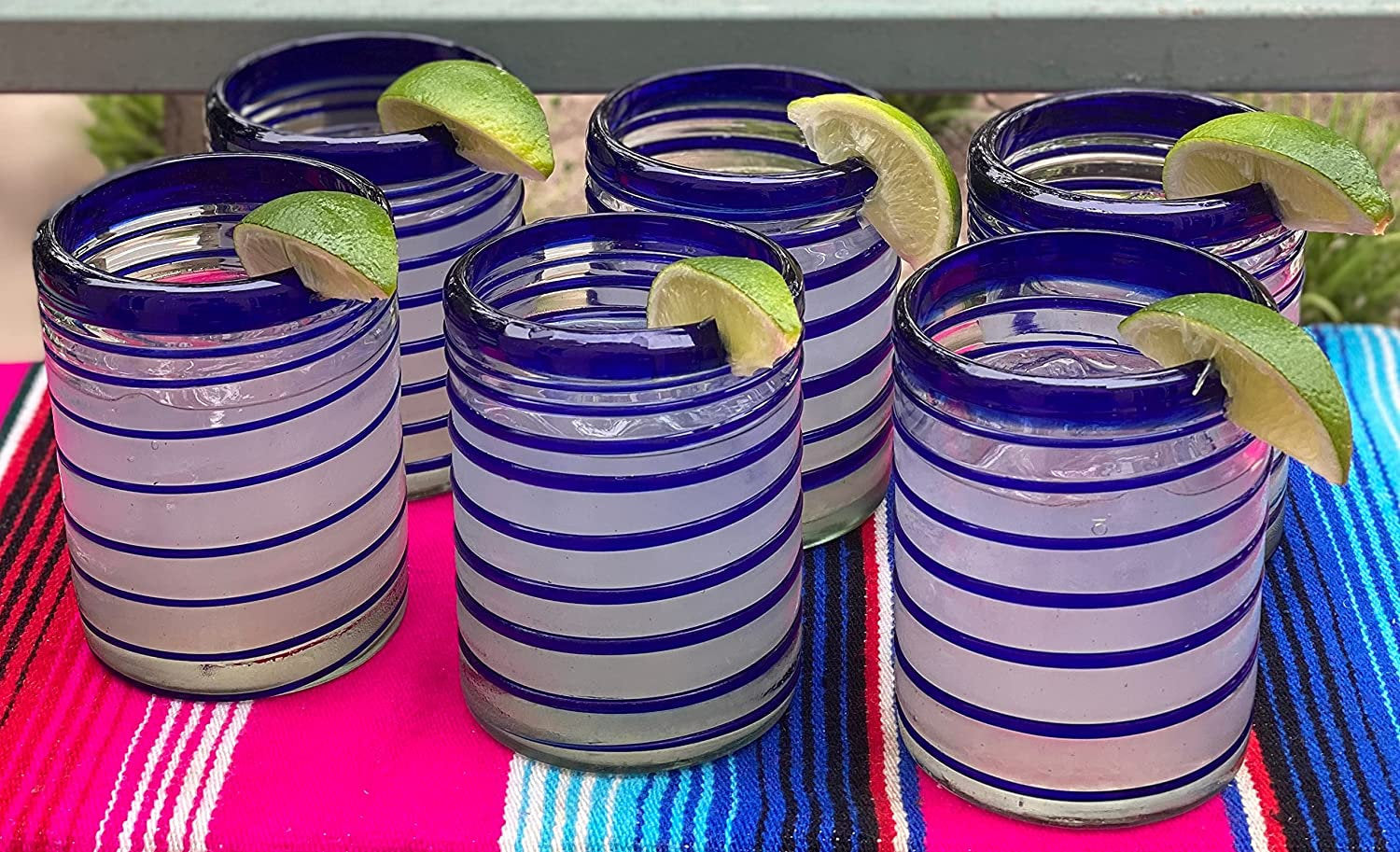 Blue Spiral Design Tumbler Glasses - Set of 6
