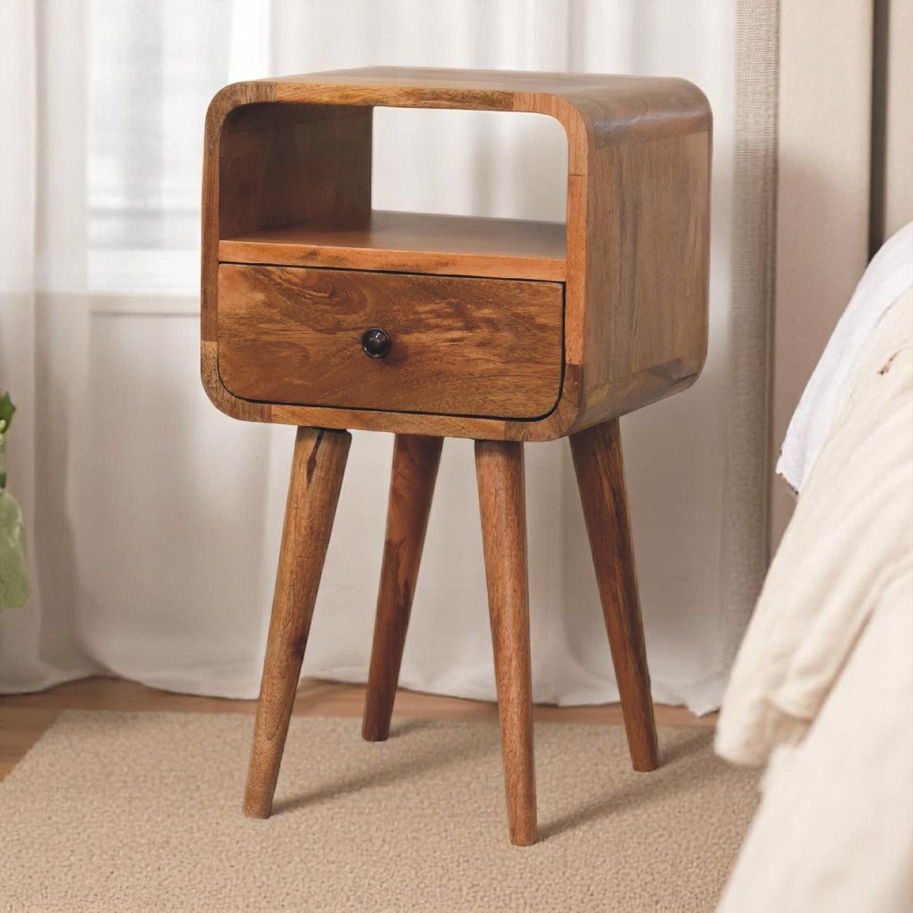 Solid Wood Mini Oak-ish Curve Nightstand