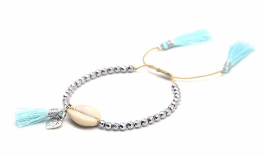 Beaded Shell Tassel Bracelet Light Blue