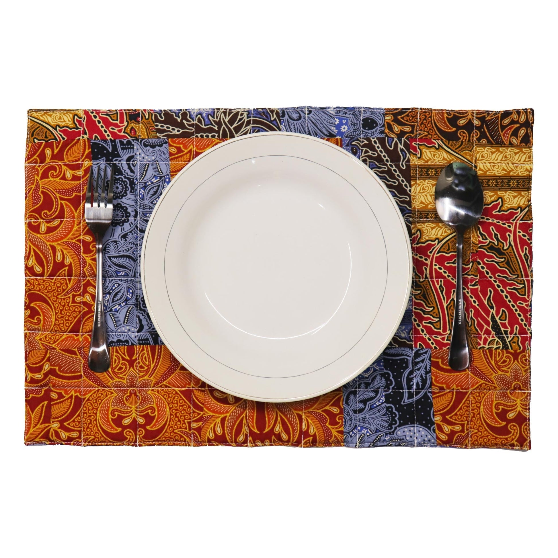 Quilted Printed Batik Placemat Set, Patchwork Edition (Set of 2)