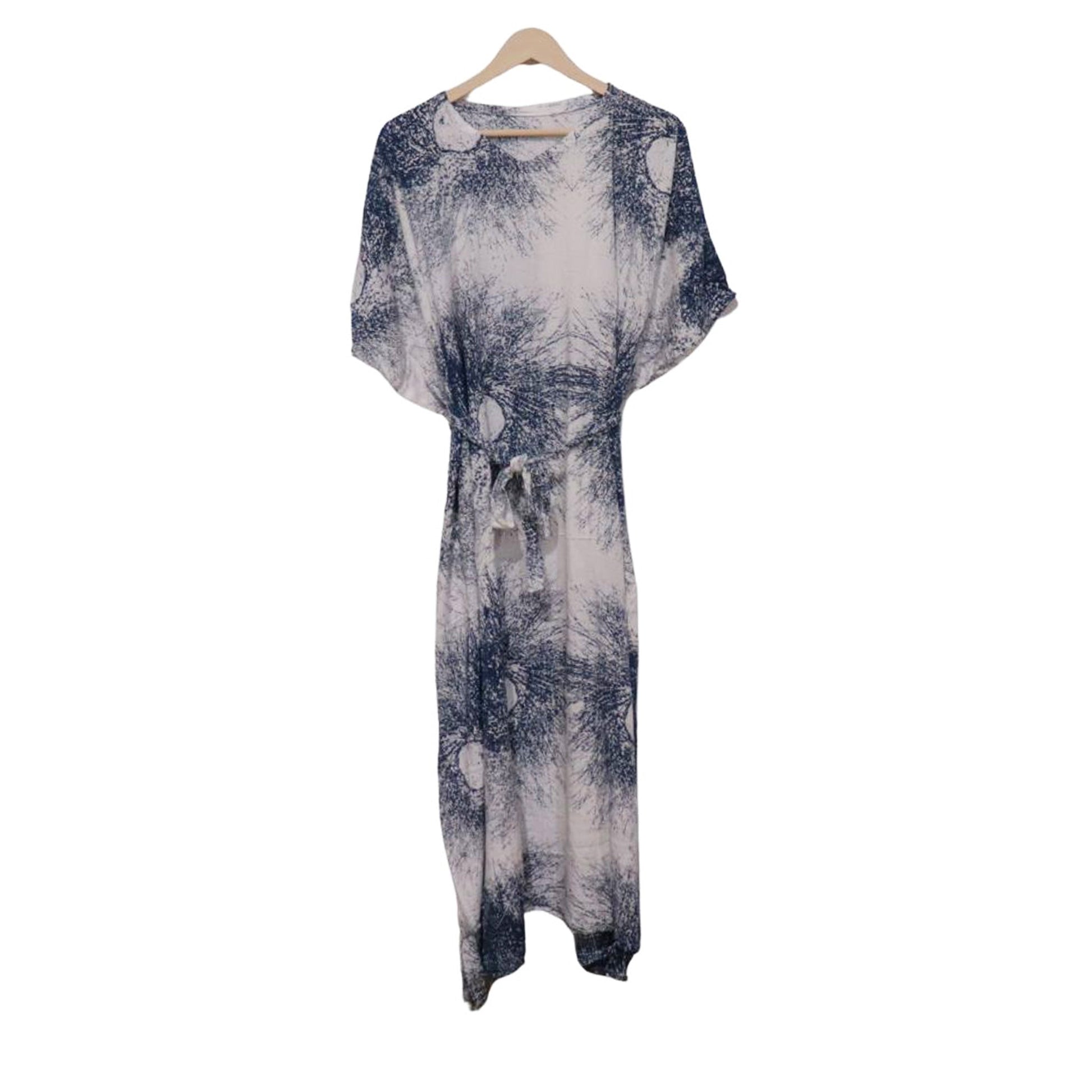 Hand Dyed Kaftan Dress Rayon Vegan Eco-friendly Material, Maxi, Long, Vine Navy