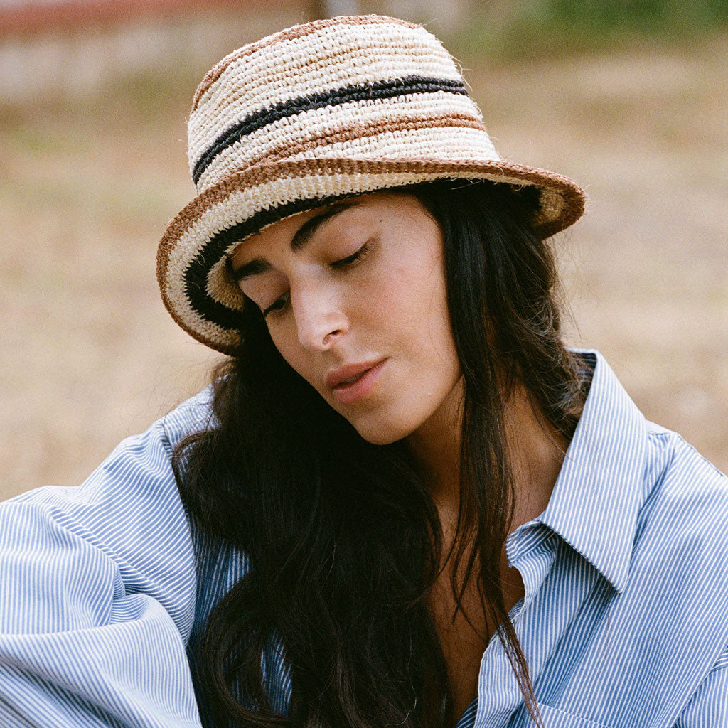 [WS] Fall Bucket Hat - Creme Striped