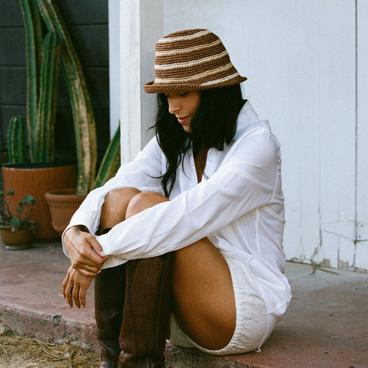 [WS] Fall Bucket Hat - Brown Striped
