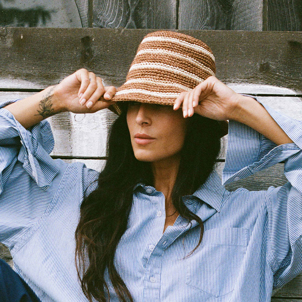 [WS] Fall Bucket Hat - Brown Striped
