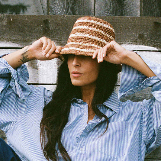 [WS] Fall Bucket Hat - Brown Striped