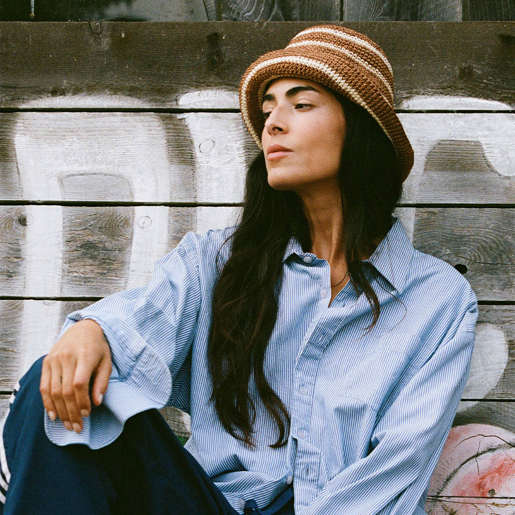 [WS] Fall Bucket Hat - Brown Striped