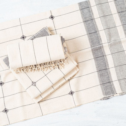 Mool Handwoven Artisanal King Size Organic Cotton Bedspread In Black & Off White