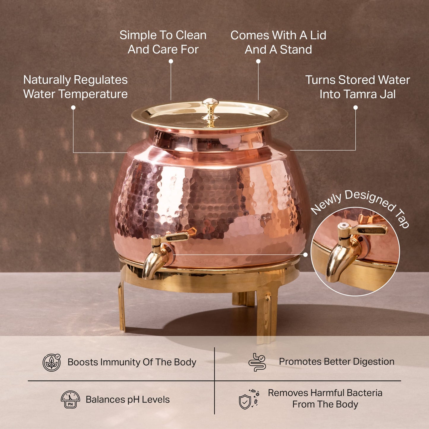 Hand Hammered  Pure Copper Water Dispenser