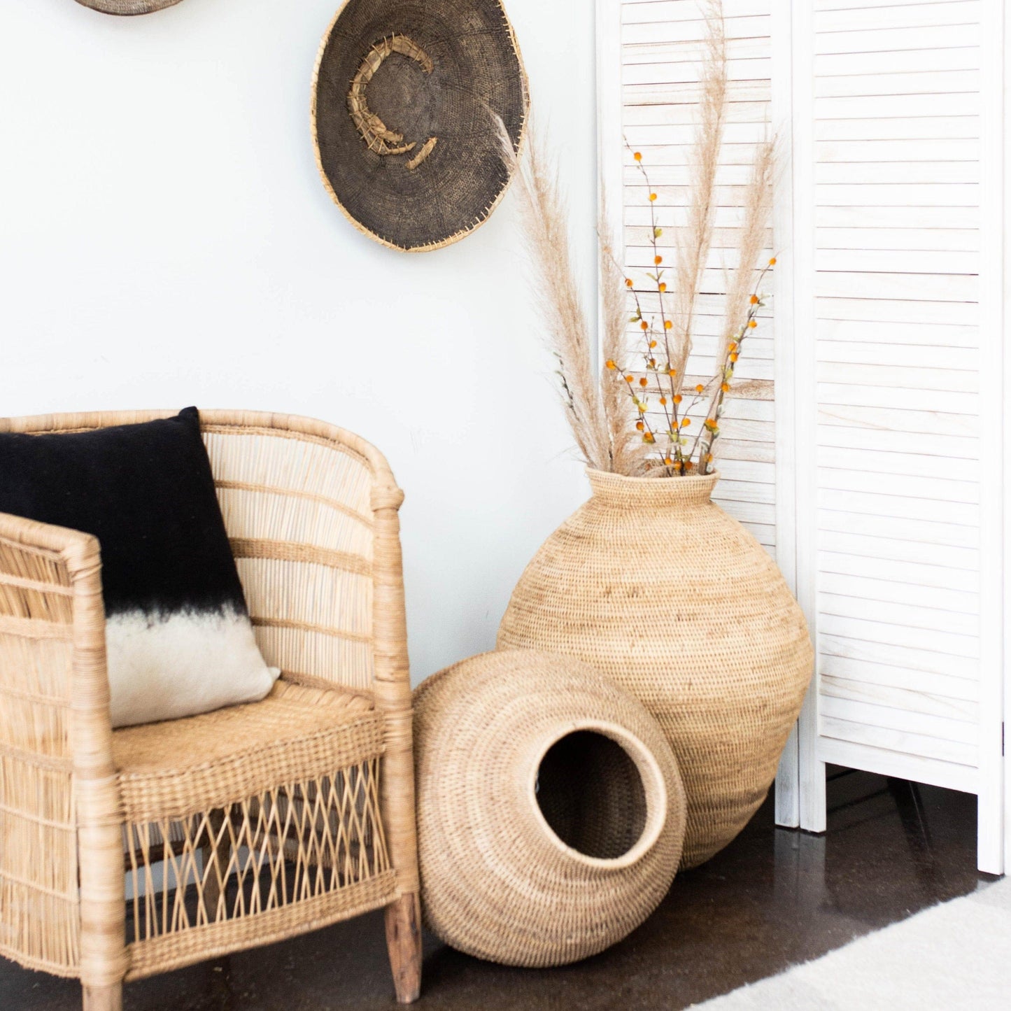 African Statement Buhera Woven Cane Floor Basket