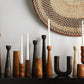 Tapered Candlestick Holder Pine Wood Cognac, Espresso, Natural