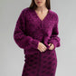 V NECK BOUCLE PULLOVER - FUCHSIA AUBERGINE