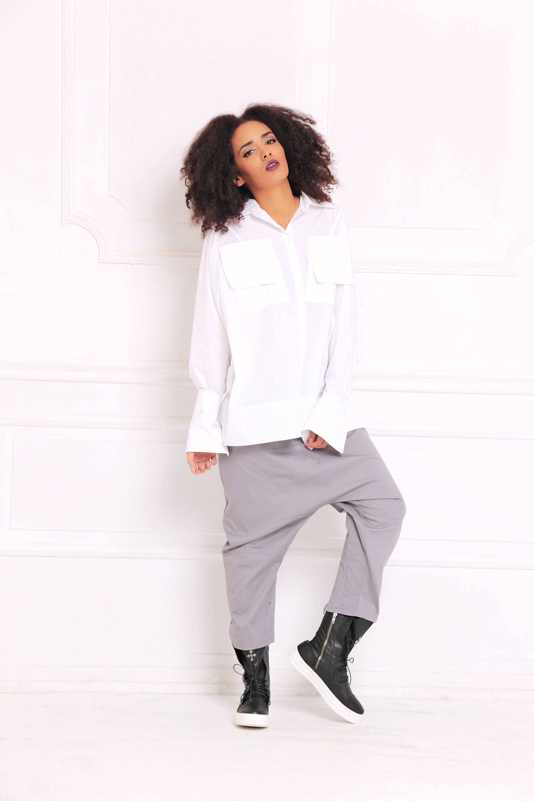 ADEPTT - Drop Crotch Cotton Trousers In Adjustable Side Straps: |kata
